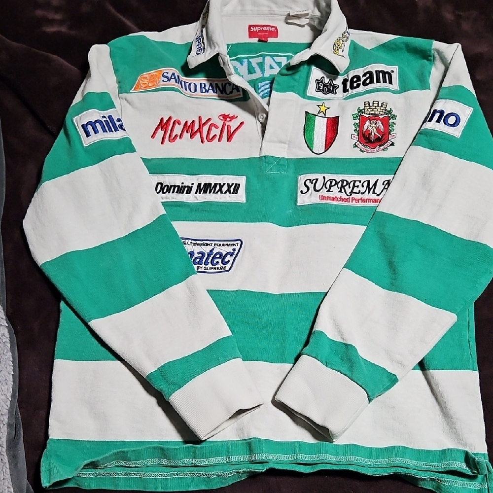 Supreme Green and White Rugby Shirt